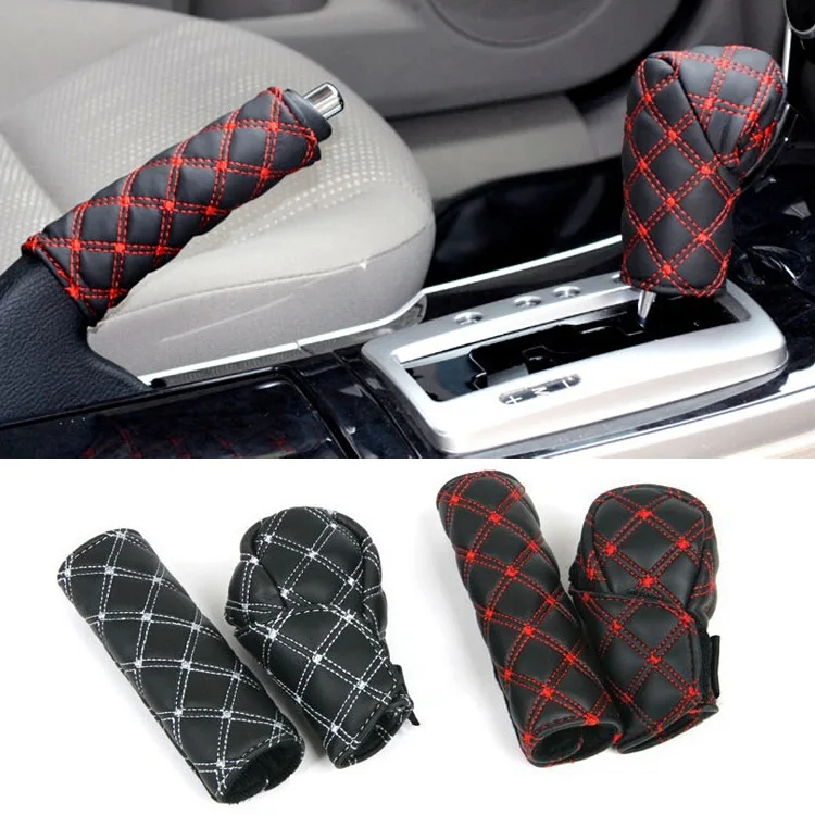 

New Car Auto Manual Leather Shift Gear Knob Cover Handbrake Hand Brake Covers Sleeve Case Protector Interior Decor