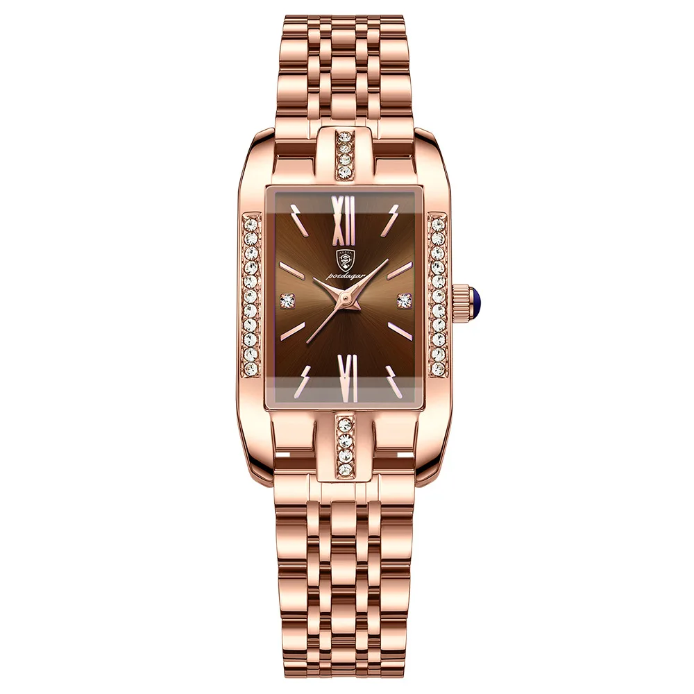 POEDAGAR Fashion Waterproof Women's Quartz Watch Steel Belt Versatile Watch Square Green Watch Retro Noble Temperament
