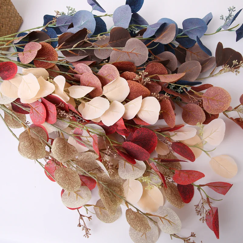 

Artificial Green Plants Fake Apple Leaf Round Eucalyptus Leaf Plants Branch DIY Wedding Flower Materials Photo Props Home Decor