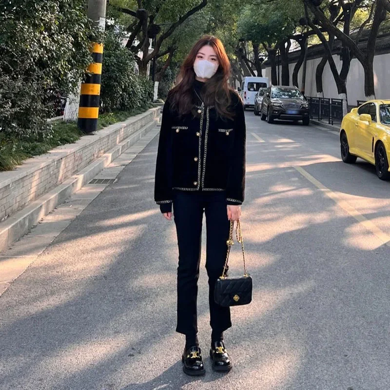 2024 ранняя осень новый стиль твидовая куртка женская универсальная укороченная