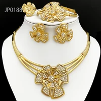 African Gold Color Jewelry For Women Dubai Luxury Beautiful Jewellery Bridal Necklace Earring And Ring Set