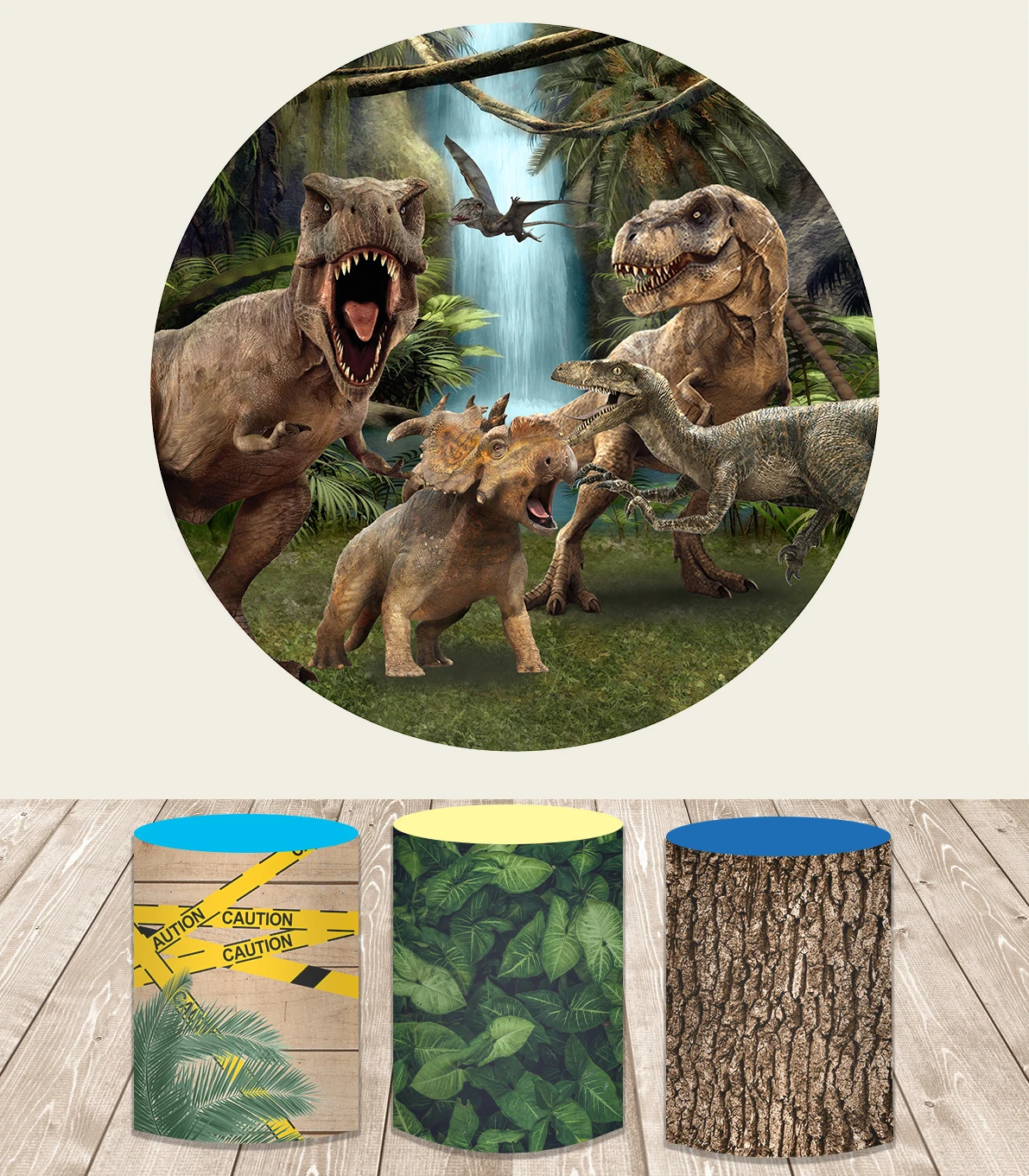 Jurassic Dinosaur Round Backdrops for Photography Wood Forest Safari Boys Birthday Party Backgrounds Circle Cover Photo Studio