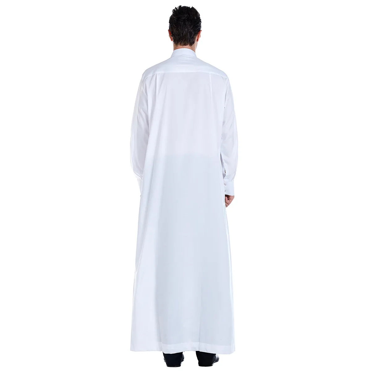 Wepbel Men's Robe Ramadan Summer Loose Long Sleeve Jubba Thobe Islamic Clothing Kaftan Stand Collar Kaftan Abaya Solid Color