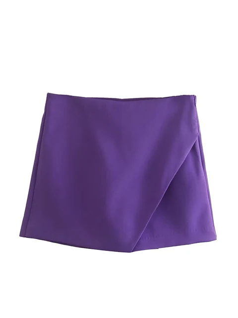 Clothes Women Fashion Asymmetrical Shorts Skirts High Waist Back Pockets Side Zipper Vintage Female Skort Solid Dress