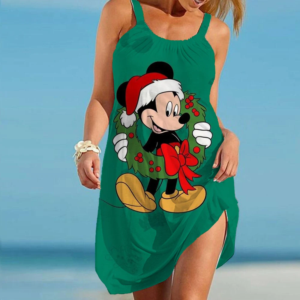 

summer Disney Minnie Mickey Mouse Dress Women O Neck sleeveless Casual Beach Sundress Transparent Female Plus Size vestidos 2022