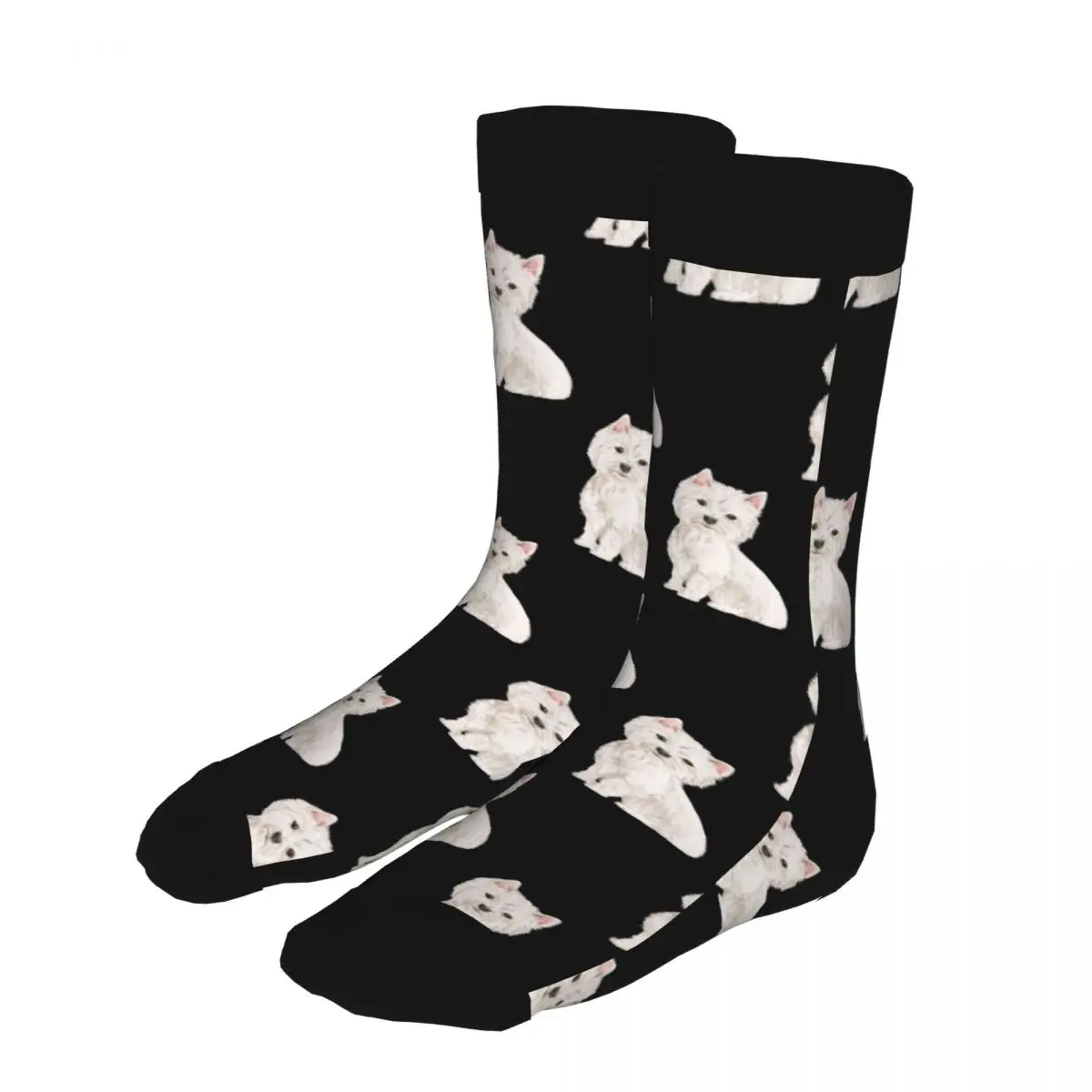 

For Men Westie Cute Puppy Thick Contrast Color Socks 90% Polyester Clothes Westie West Highland Terrier Dog Middle Tube Socks