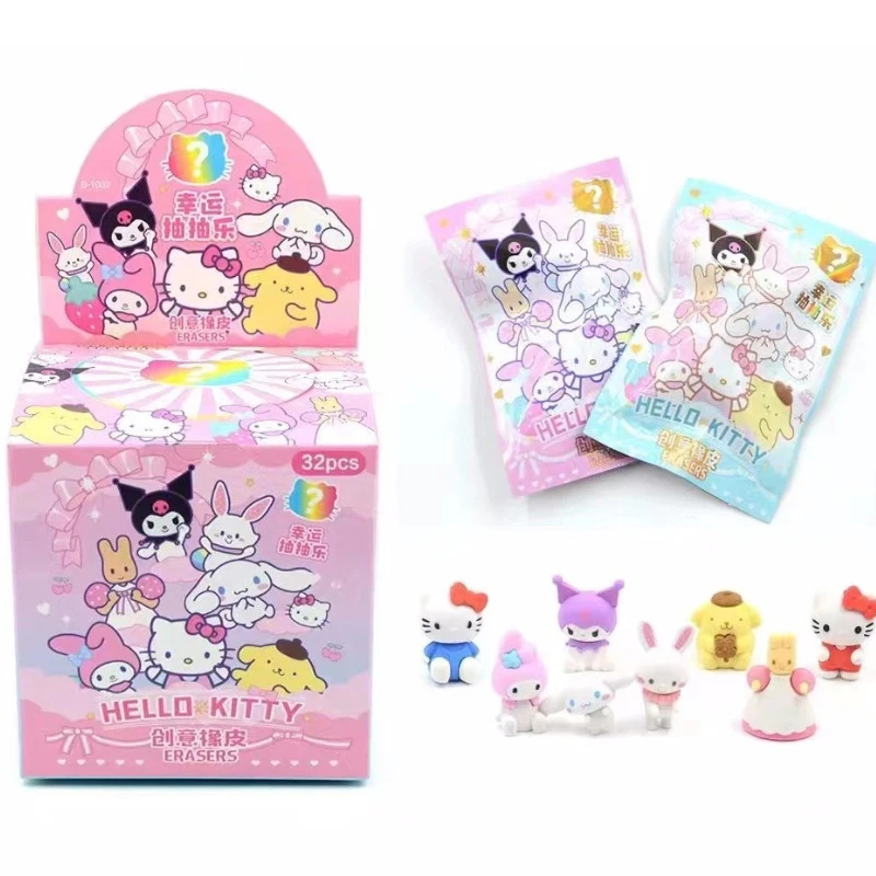 

32pcs/box Sanrio Pokemon Crayon Shin-chan Anime Figure Hello Kitty Kawaii Doll Pencil Eraser Student Kids Stationery Model Toy