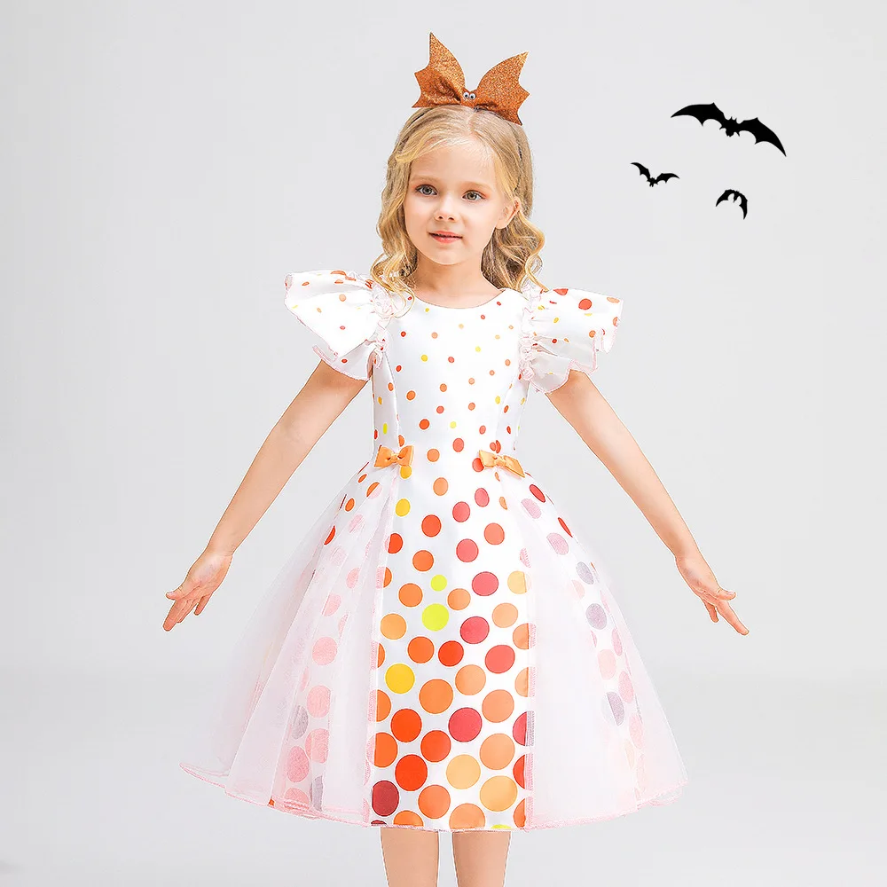 

Halloween Costume For Kids Polka Dot Colorful Princess Costumes For Girls Wedding Dress Belle Princess Dress Girl Party Dress