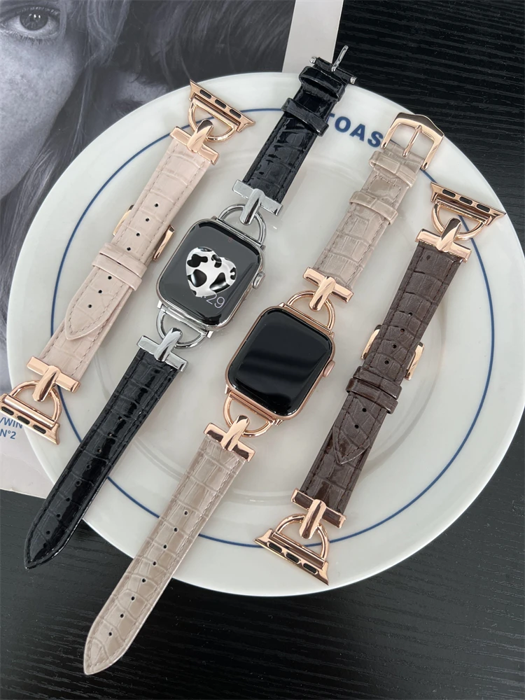 

Ремешок глянцевый из натуральной кожи для часов серии 7 SE 6 5 4 3, элегантный браслет для Apple IWatch, 41 мм 45 мм 38 мм 42 мм 44 мм 40 мм