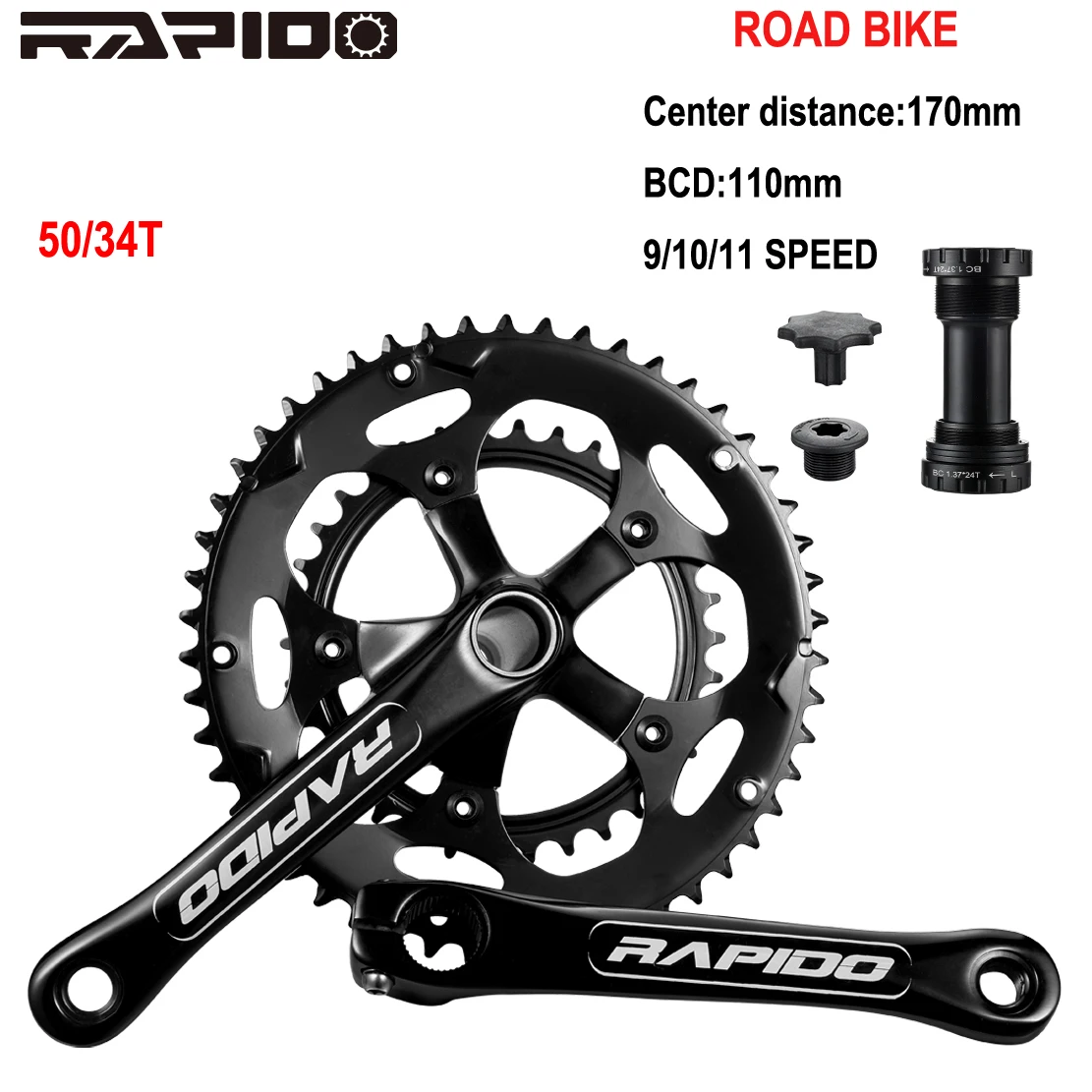 Fast ROAD GRAVEL BICYLE CRANKSET CHAINWHEEL BIKE base plate and connecting rod NARROW WIDE BCD110 170 175MM 50/34T TD2 TOX