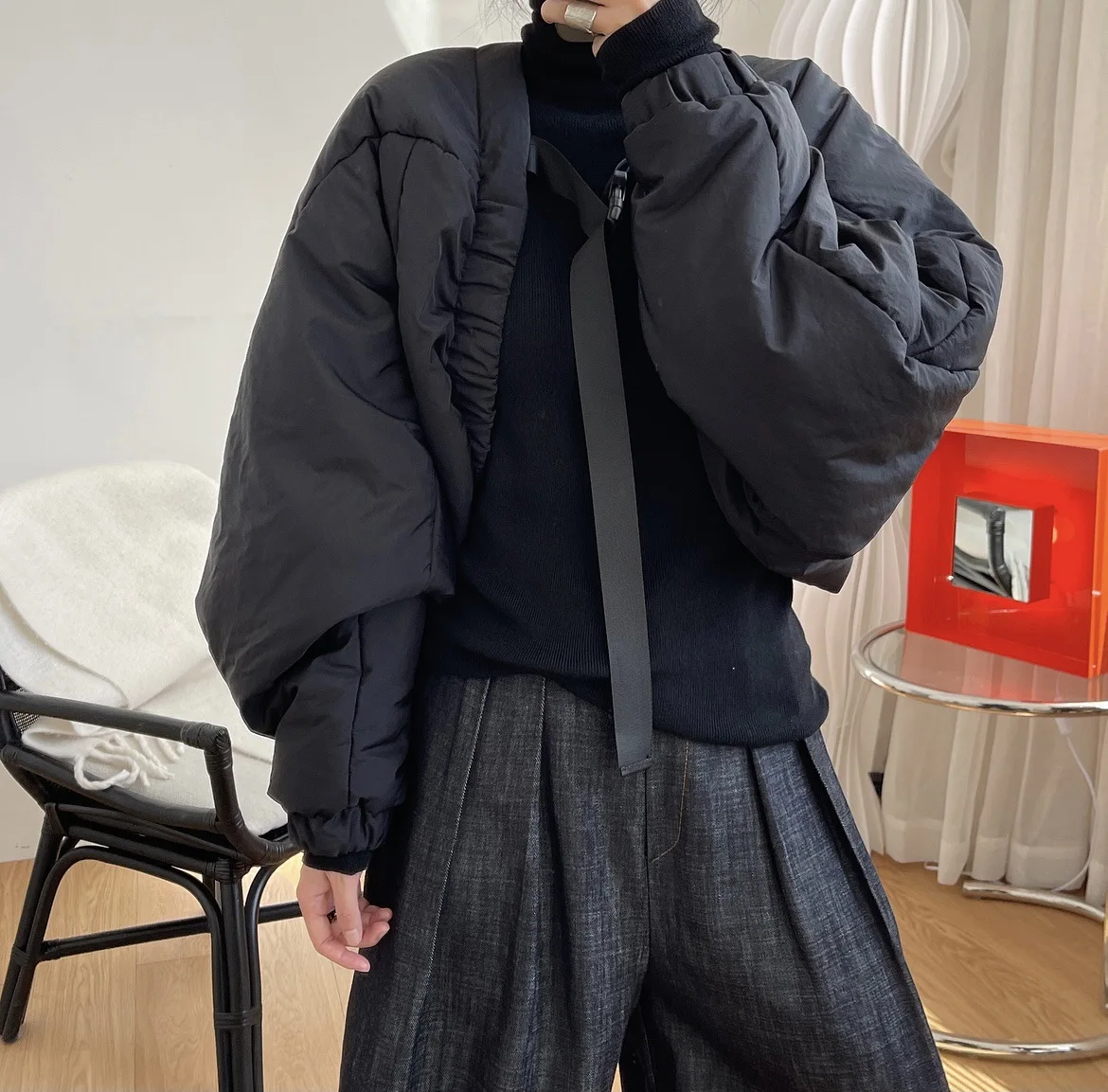 2022 Ladies Winter Fashion Trend Loose Cotton Coat Lightweight Shawl Style Solid Color Warm Jacket Women