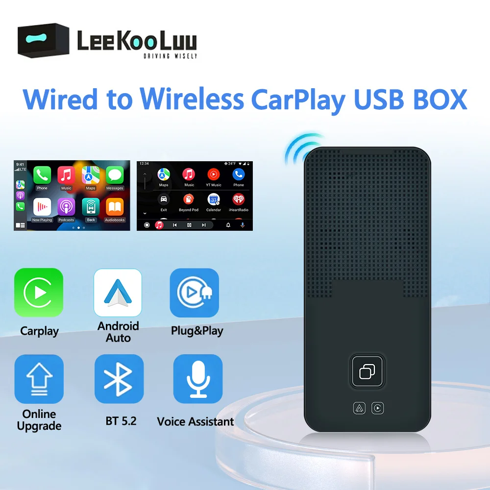 

LeeKooLuu Wired CarPlay To Wireless Apple CarPlay Android Auto Ai Box Bluetooth Voice USB Type-C Dongle For Audi VW Benz Honda