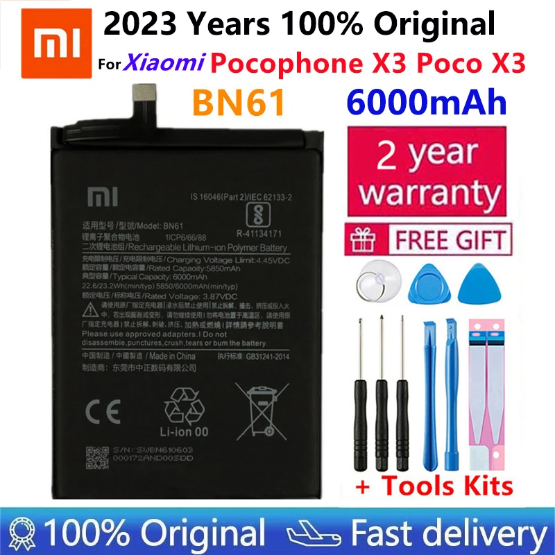 

2022 High Quality 100% Original Xiao Mi Battery BN61 6000mAh For Xiaomi Pocophone X3 Poco X3 Bateria Phone Replacement Batteries