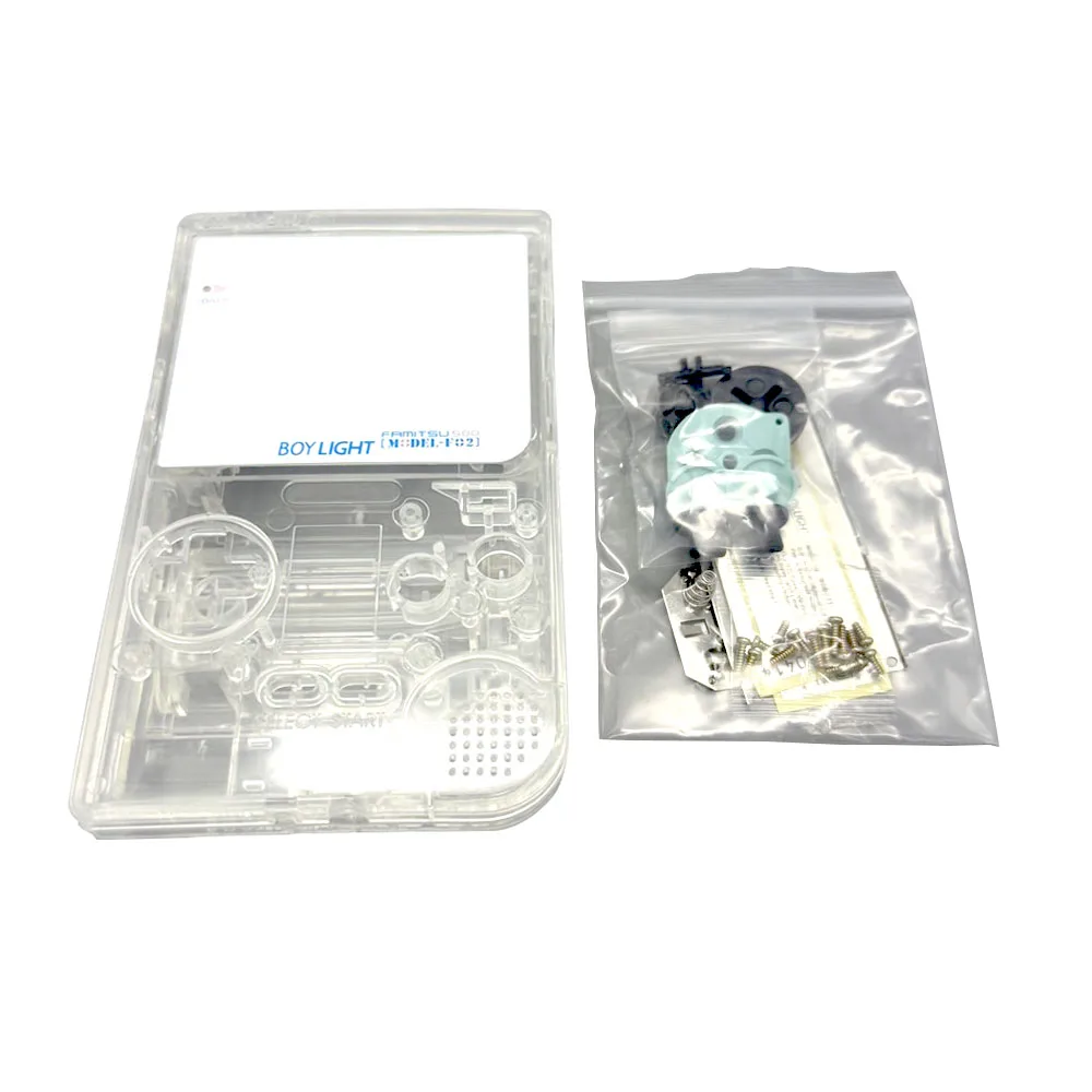 Фото Новый комплект прозрачных и белых корпусов для GameBoy Light GBL, оригинальный размер, чехол с кнопками, резиновые подушечки, белая стеклянная линза №2