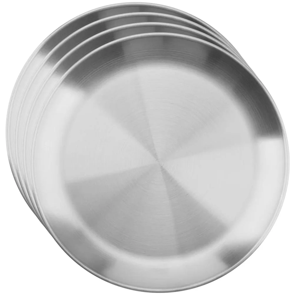 

Steel Serving Metal Plate Plates Stainless Dishes Camping Round Dinner Eating Salad Beef Meat Dish Pizza Pan Tray