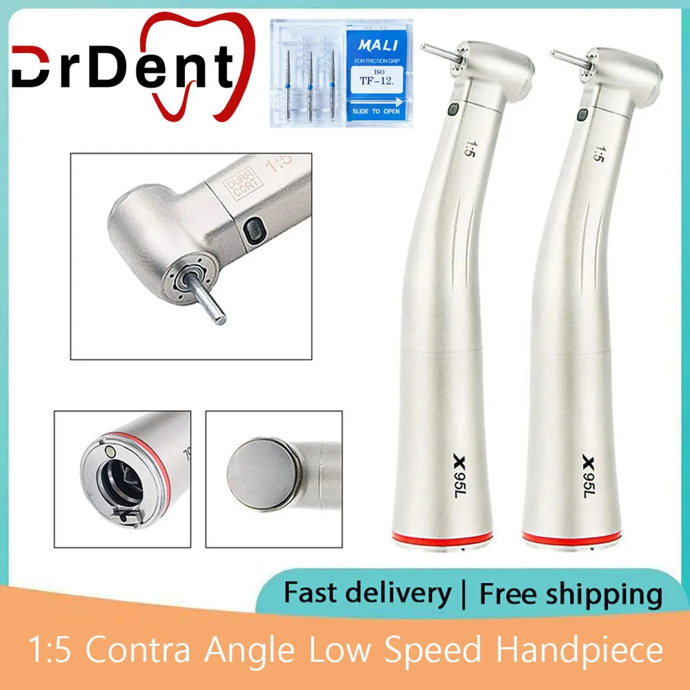 

NSK Ti Max X95L Dental 1:5 Increasing Fiber Optic Contra Angle Low Speed Handpiece Red Ring Air Turbine And Send Burs