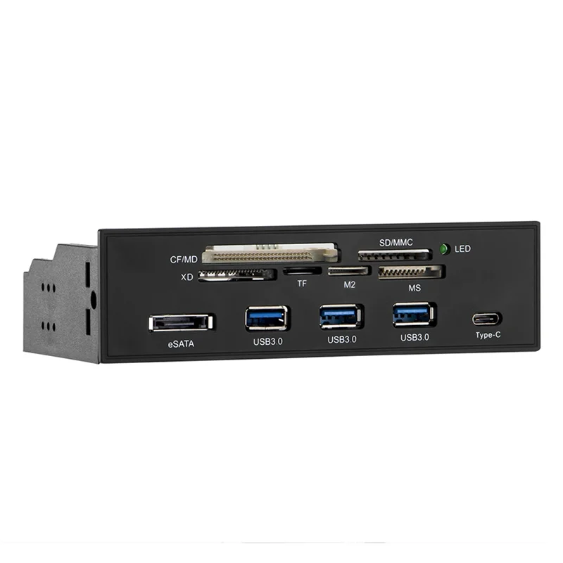 

5.25In PC Computer Front Panel USB 2.0 Card Reader with 3 Ports USB3.0,Type-C,ESATA,MD,SD/MMC,XD,TF,M2,MS,64G CF Reader