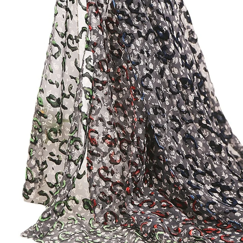 

1.4m*1m Leopard Print Brocade Burnt-out Velvet Fabric Hollow Velvet Burntout Flower Velour Fabric by the yard for Sewing Dress