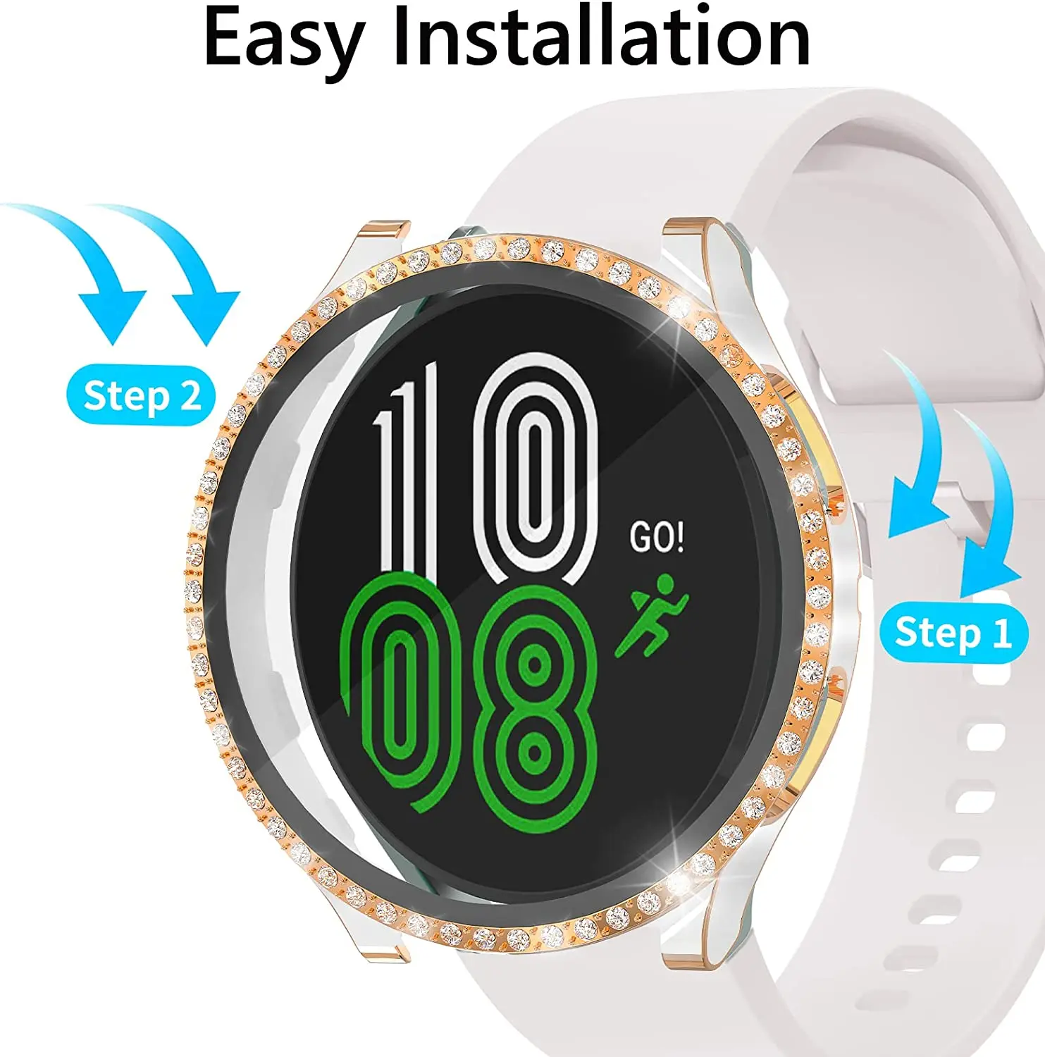 Фото Блестящий жесткий чехол из поликарбоната с закаленным стеклом для Samsung Galaxy Watch 4, 40 мм, 44 мм, чехол-бампер со стразами для женщин №4