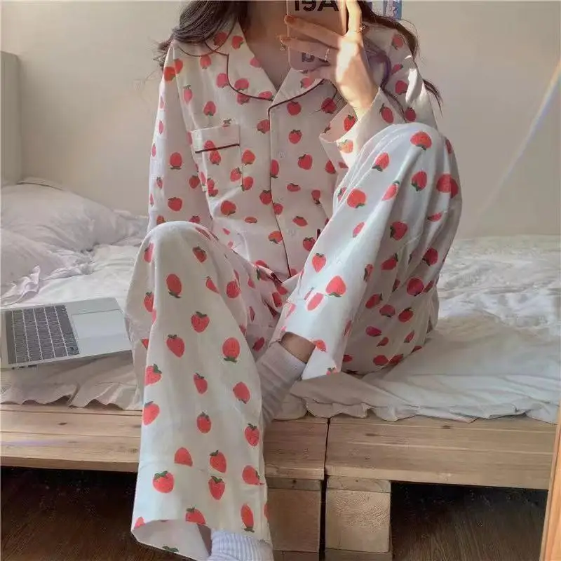 2022 New Pajamas Women Spring And Autumn Cotton Iong Sleeve Cardigan Senior Feeling Can De Worn Outside The Residential Suit Set