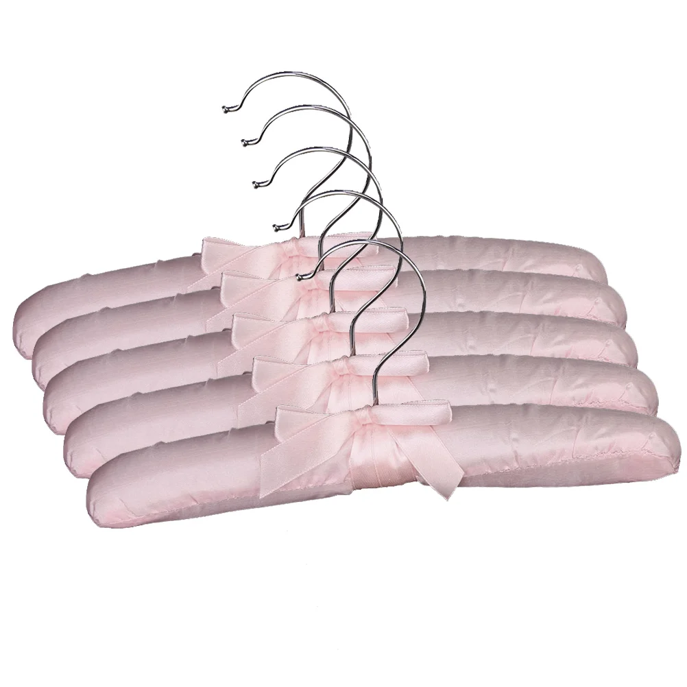 

5pcs Practical Sponge Padded Satin Hangers Clothes Racks Clothes Hangers (Pink)