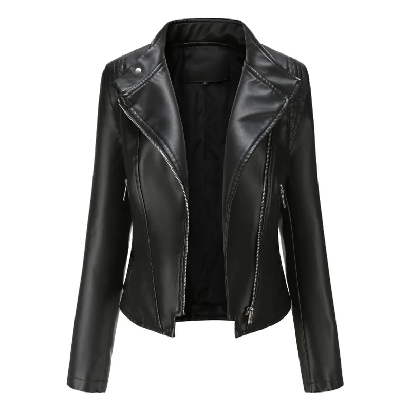 Women's Leather Jackets Slim-fit Leather Jackets Wind-resistant Zippered Red Motorcycle Jackets Elegantly Wear Women's Jackets