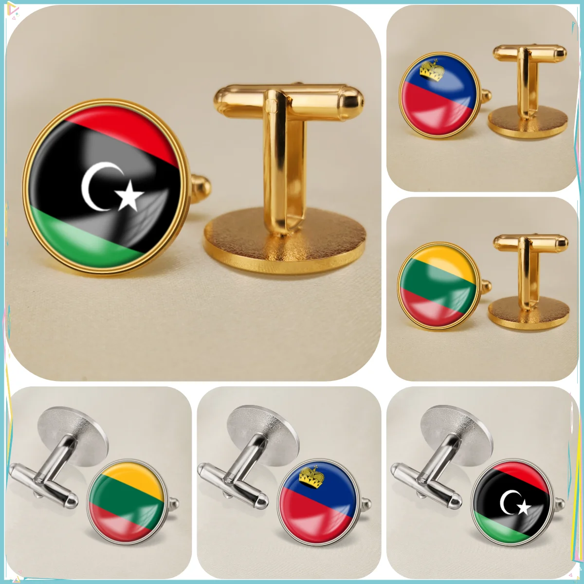 Libya Liechtenstein Lithuania National Emblem Flag Cufflinks