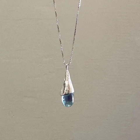 Foxanry синяя капля воды опал кулон ожерелья для женщин простые нежные классические элегантные цепочки на ключицы обручальные ювелирные изделия подарки