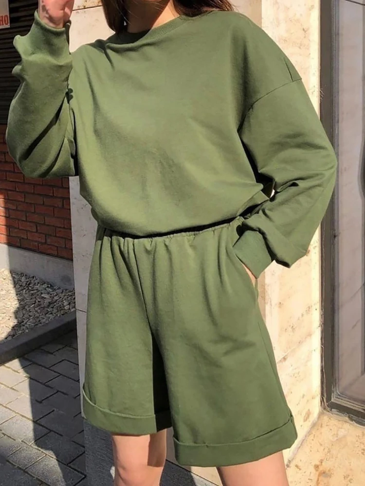 Женские спортивные костюмы Abrini из двух предметов повседневные Пуловеры и шорты