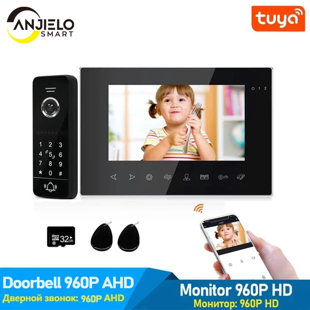 Tuya Smart mobile app Remote Wifi Video Intercom System Smart Video Door Phone 7 inch Full 1080p Screen Support Password Unlock