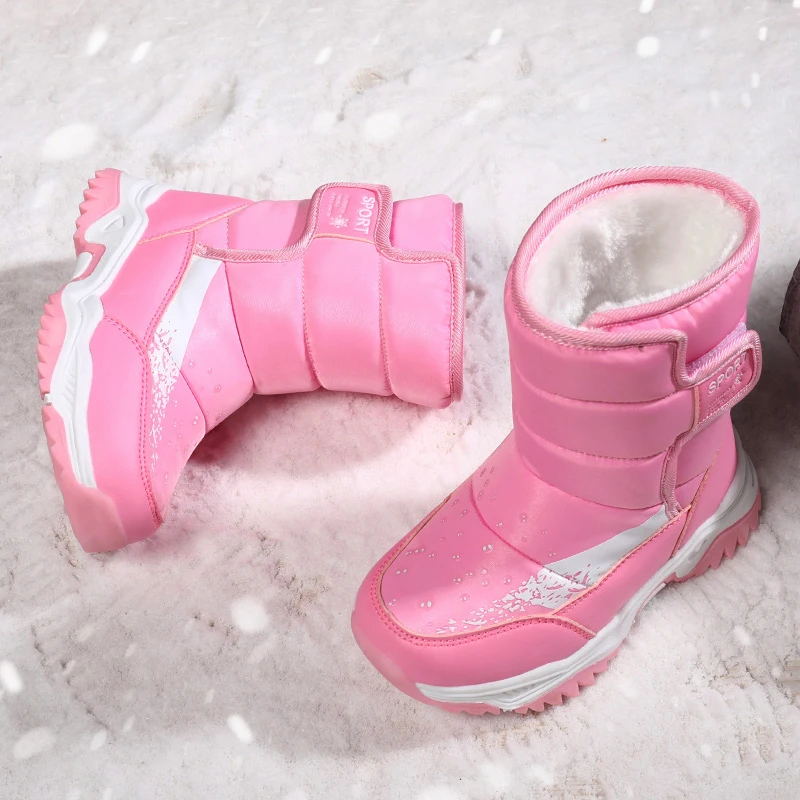 Style Children Boots Hook & Loop Boys Winter Shoes Round Toe Girls Ankle Boots Comfortable Waterproof Sneakers