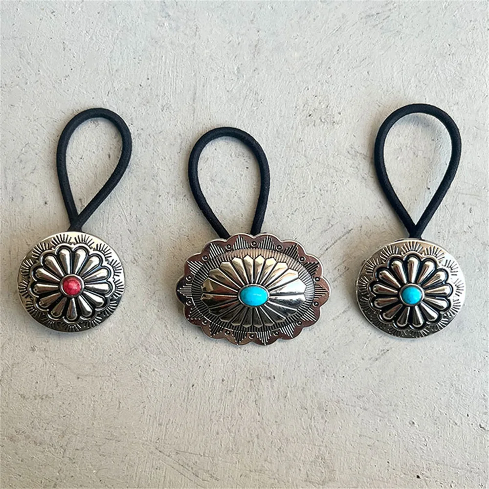 

Retro Old Pumpkin Flower Turquoise Hair Ties European and American Style Hair Rope Band High Elastic Hair Ring Accessories