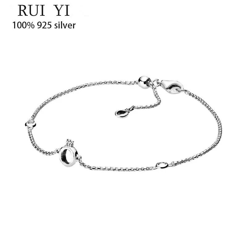

Original Luxury Real 100% 925 Sterling Silver Glittering O-shaped Crown Bracelet For Women's Diy Jewelry Original Charm