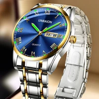 2022 luxury business unraion men watch with luminous week stainless steel band non mechanical automatic watch mens quartz clock