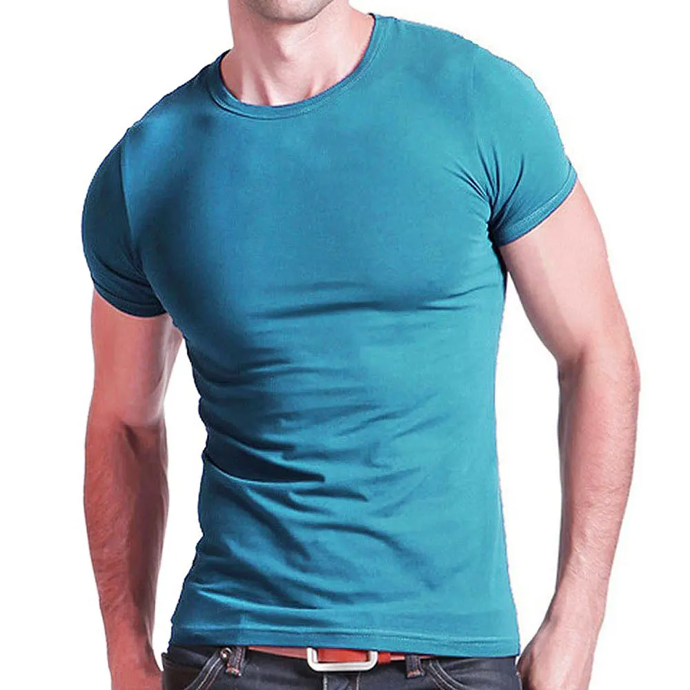 

7599 Stretch Lycra V Kraag Heren T-shirt Effen Kleur Korte Mouwen T-shirt Voor Mannelijke Mannen Panty Slim Tshirt