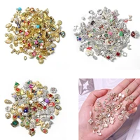 50pcs 3d mixed style luxury zircon diamond nail art charms alloy hollow dangle heartbowknot jewelry pendant manicur accessories