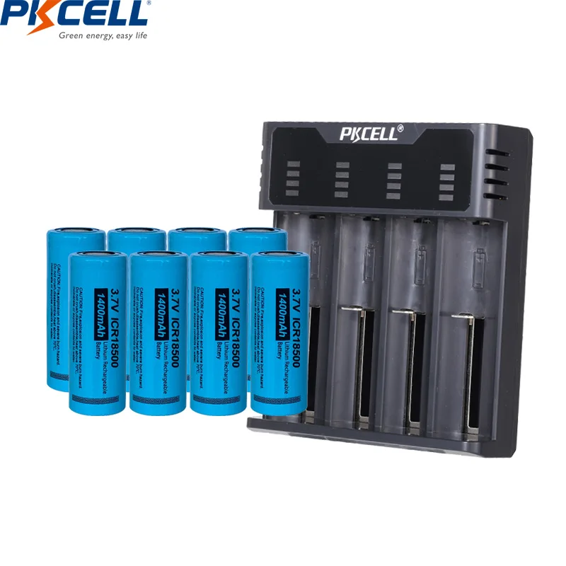 

8 шт./лот PKCELL 3,7 в ICR18500 литий-ионная аккумуляторная батарея 1400 мАч с зарядным устройством для литиевых батарей AA/AAA 18650 NIMH/NICD