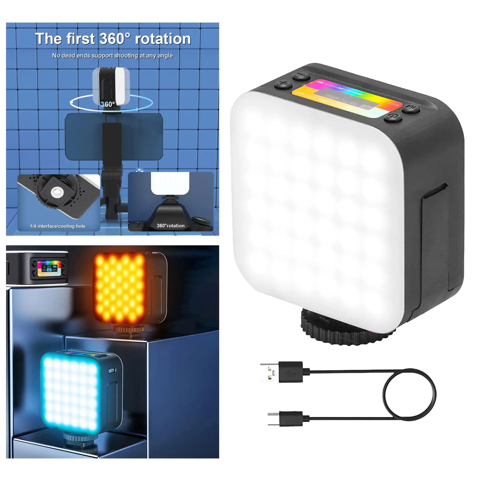 RGB светильник для видеосъемки, карманная Светодиодная лампа s для камеры, вращающаяся на 2500-9000 градусов Лампа для фотосъемки, Селфи, прямой т...