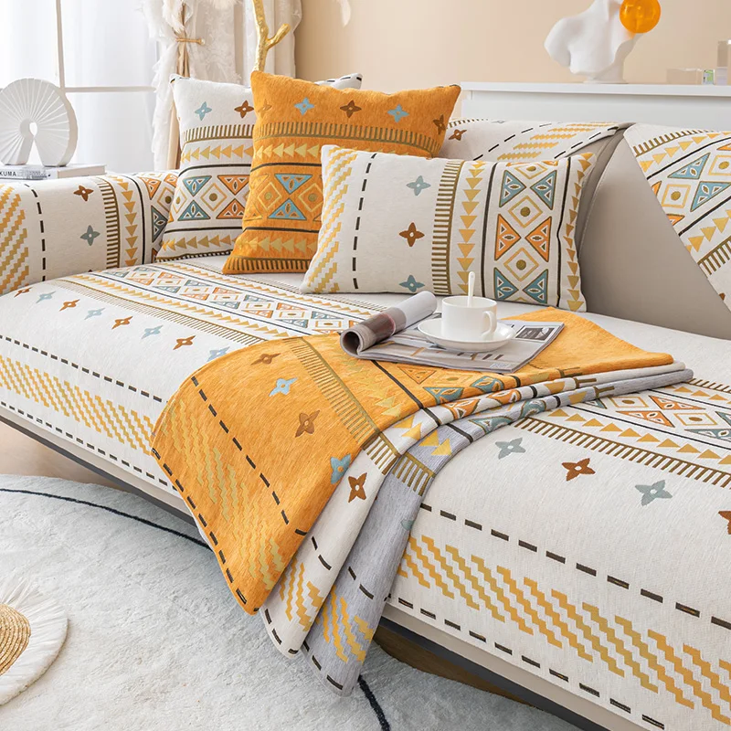 

Коврик для дивана в богемном стиле, синельный коврик для дивана, для гостиной, всесезонный Универсальный нескользящий износостойкий и Пыленепроницаемый Чехол для дивана