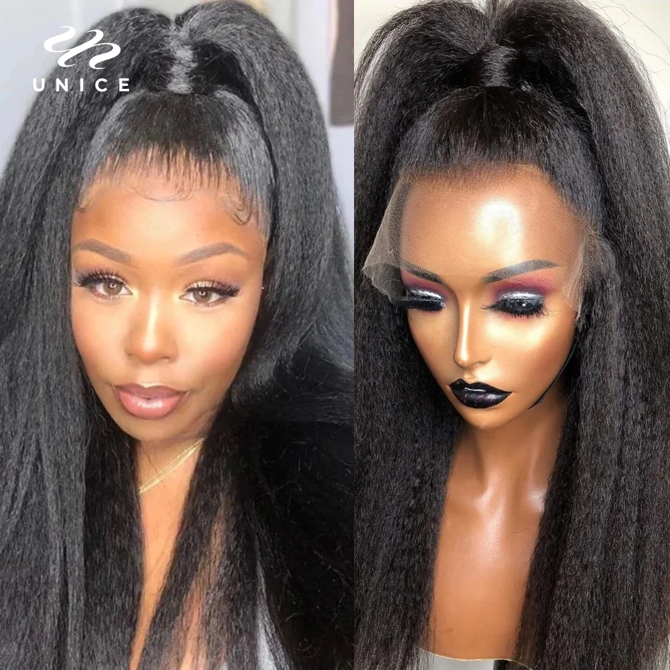 

UNice Hair 13x4 Lace Front Wig Kinky Straight Human Hair Wig Preplucked Pre-Cut 6x4.5 HD Lace Closure Wear Go Lace Wig