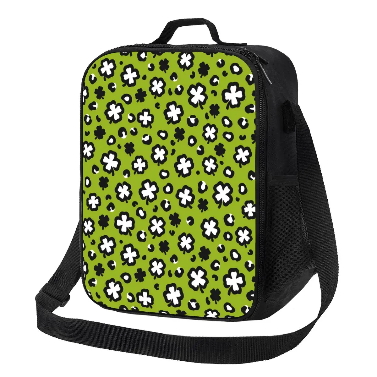 

Shamrock Clover Leopard Lunch Bag For Girls St Paddy's Day Lunch Box Funny Beach Cooler Bag Portable Waterproof Tote Food Bags