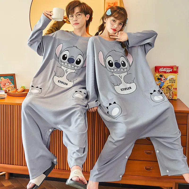 

Autumn Couple's Pajamas Women Love Man Onesies Unisex Cartoon Cute Cotton Sleepwear Bodysuit 4XL