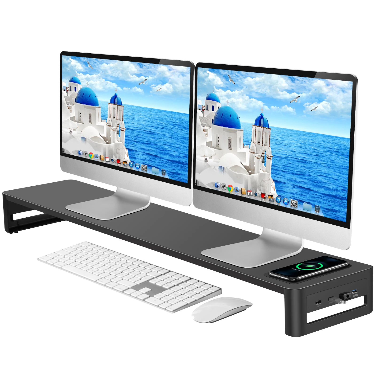 

Vaydeer USB hub wireless charging monitor riser studio metal ergonomic computer LCD screen laptop dual monitor stand