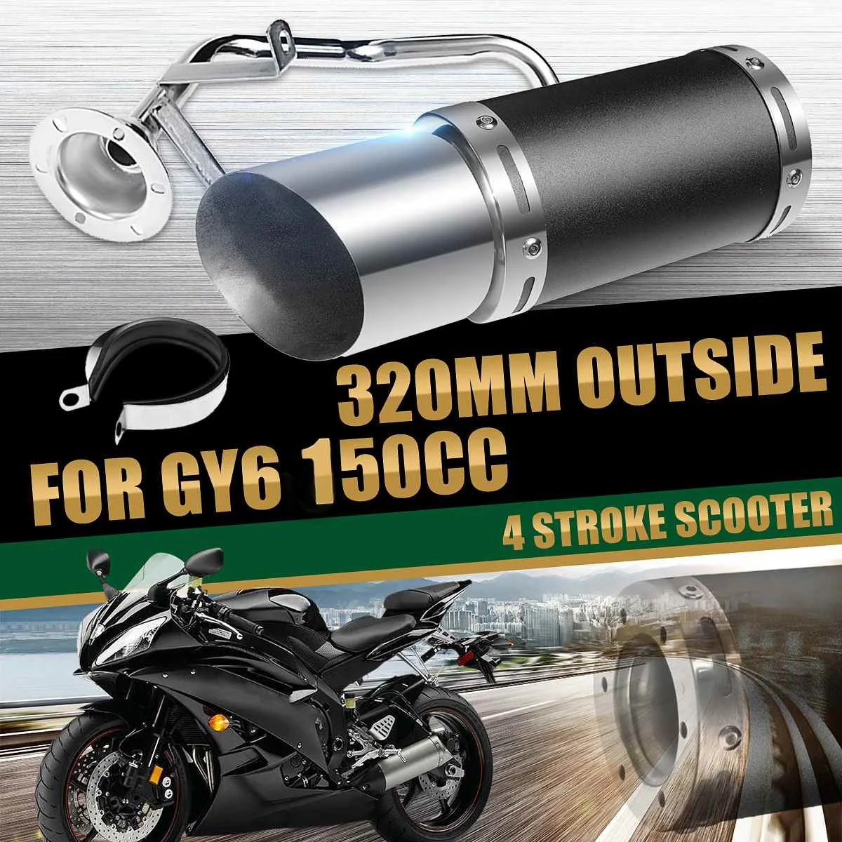 

Universal Motorcycle GY6 Shorty Exhaust Muffler Pipe w/Mounting Gaskets For 150cc Dirt Pit Bike Scooter ATV Quad