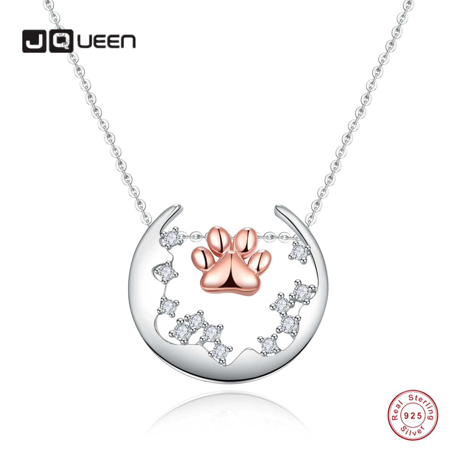 

JQUEEN собака Лапа животных луна кулон розовое золото колье ожерелье женщин 925 серебряное ожерелье с цирконом
