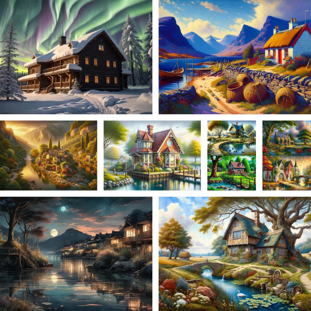 Lndscape Country House Набор для вышивки крестиком 11CT с принтом Рукоделие Вязание Ручная
