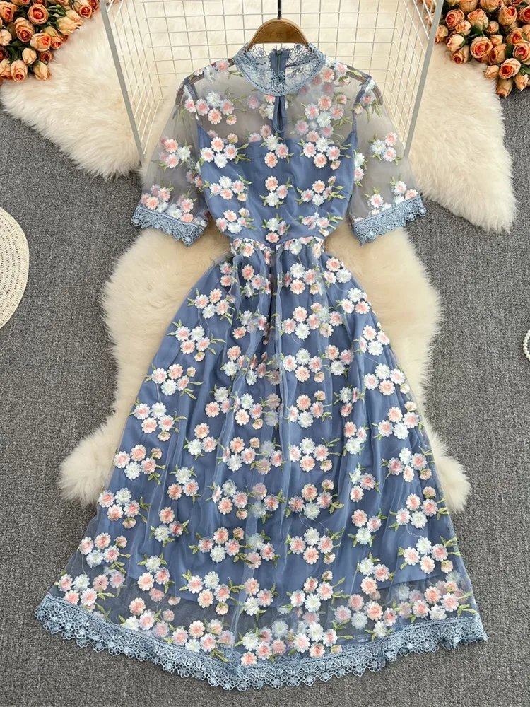 Женское модельное винтажное платье с цветочным принтом элегантное Сетчатое