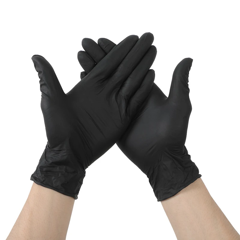 

Нитриловые перчатки, одноразовые Черные Водонепроницаемые гипоаллергенные рабочие перчатки для уборки дома, кухни, 100 шт.