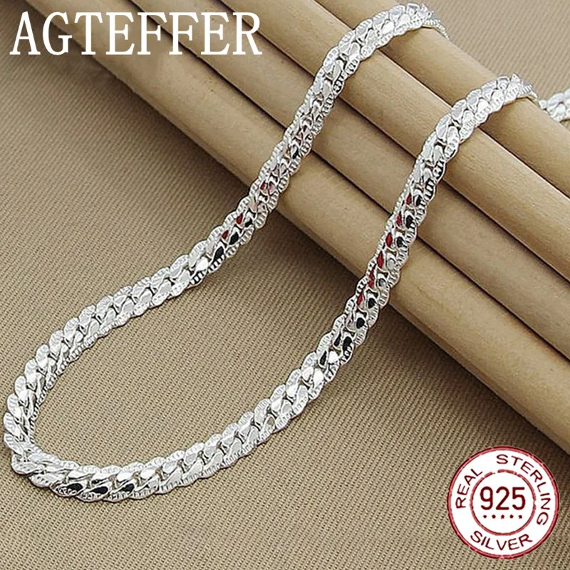 

925 Sterling Silver 6mm Side Chain 8/18/20/22/24 Inch Necklace For Woman Men Fashion Wedding Engagement Jewelry Gift