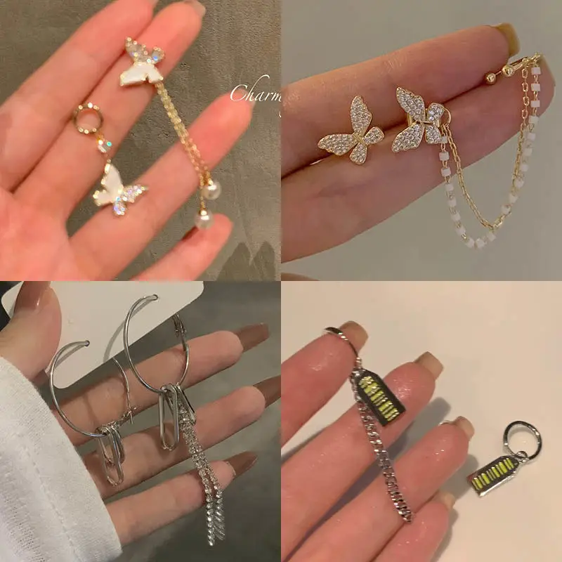 

Корейские модные асимметричные серьги-бабочки, современный дизайн, индивидуальные дикие серьги для женщин, роскошные украшения, свадебные ...